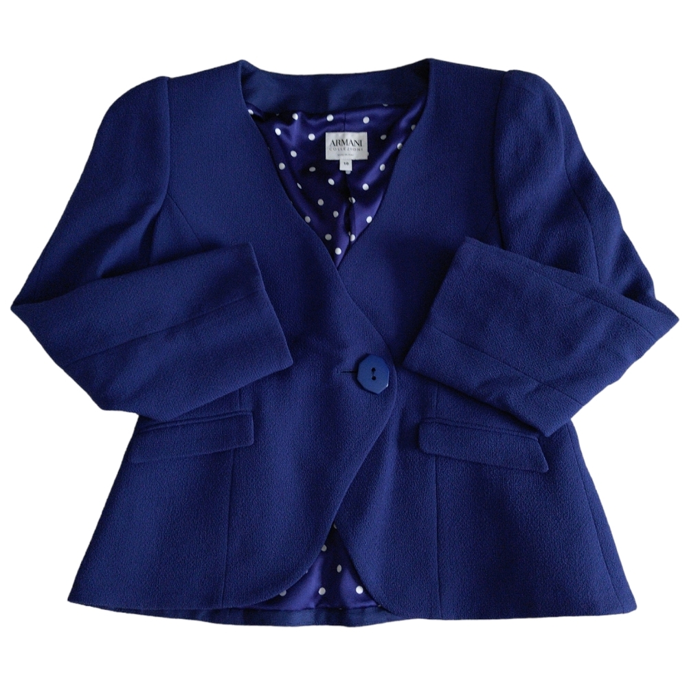 Armani Collezioni Size 10 Blue Blazer Jacket Polkadot Lining